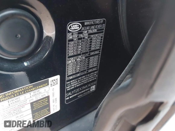 2022 Land Rover Range Rover Velar R-Dynamic S with VIN SALYT2EX3NA343696, listed as a IAAI auction lot 41280797 with 27,817 mi miles and . Bid and sale history available at DreamBid. Image 9.