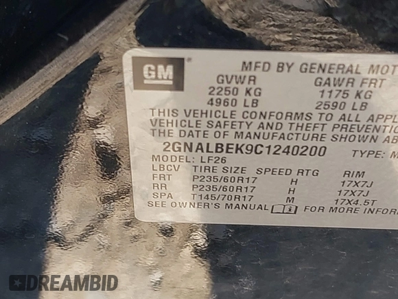 2012 Chevrolet Equinox LS with VIN 2GNALBEK9C1240200, listed as a IAAI auction lot 42066854 with 145,822 mi miles and . Bid and sale history available at DreamBid. Image 9.