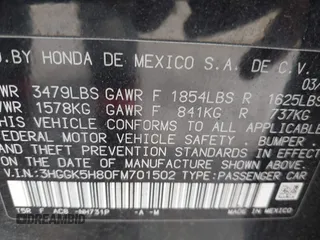 2015 Honda Fit EX-L with VIN 3HGGK5H80FM701502, listed as a IAAI auction lot 42130607 with Not Provided miles and . Bid and sale history available at DreamBid. Image 9.