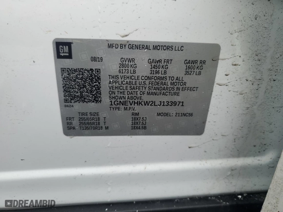 2020 Chevrolet Traverse LT Leather with VIN 1GNEVHKW2LJ133971, listed as a Copart auction lot 44739015 with 63,074 mi miles and Salvage Title. Bid and sale history available at carsss.com. Image 13.