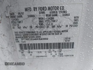 2008 Ford F-150 XL with VIN 1FTRF12248KB43592, listed as a IAAI auction lot 42026199 with 121,299 mi miles. Bid and sale history available at carsss.com. Image 9.