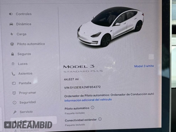 2021 Tesla Model 3 Standard Range Plus with VIN 5YJ3E1EA2MF854372, listed as a Copart auction lot 56435825 with 44,637 mi miles and Salvage Title. Bid and sale history available at DreamBid. Image 8.
