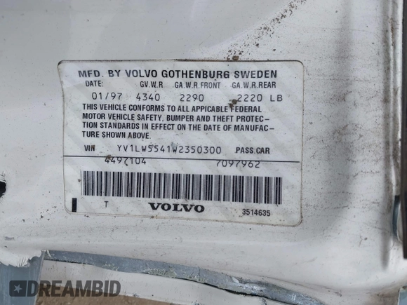 1998 Volvo V70 с VIN YV1LW5541W2350300, выставлен на аукционе IAAI как лот 42343799 с пробегом 286 071 миль миль и . История ставок и продаж доступна на DreamBid. Изображение 9.