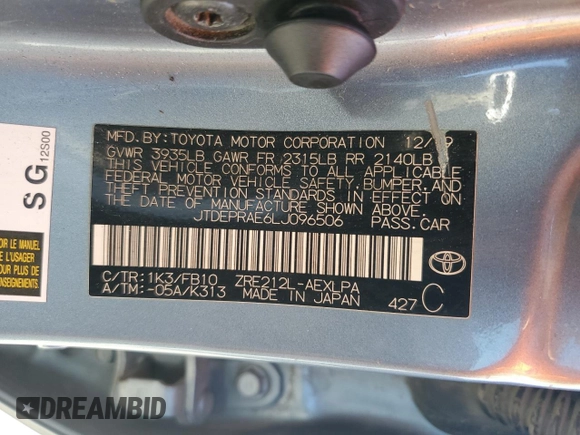 2020 Toyota Corolla LE with VIN JTDEPRAE6LJ096506, listed as a Copart auction lot 87477844 with 173,383 mi miles and Salvage Title. Bid and sale history available at carsss.com. Image 14.