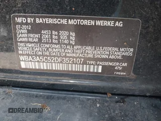 2013 BMW 3 Series 328i with VIN WBA3A5C52DF352107, listed as a IAAI auction lot 42169521 with 125,141 mi miles. Bid and sale history available at carsss.com. Image 9.
