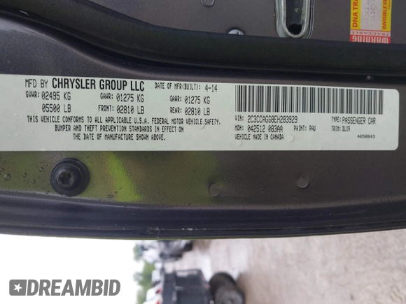 2014 Chrysler 300 S with VIN 2C3CCAGG8EH283929, listed as a IAAI auction lot 42537629 with 97,948 mi miles and . Bid and sale history available at DreamBid. Image 9.