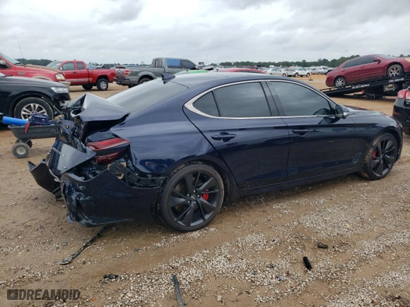 2023 Genesis G70 3.3T with VIN KMTG54TE1PU106024, listed as a Copart auction lot 70501604 with 24,470 mi miles and Salvage Title. Bid and sale history available at carsss.com. Image 3.