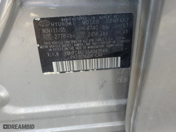 2006 Hyundai Azera SE with VIN KMHFC46F36A049549, listed as a Copart auction lot 75206174 with 82,617 mi miles and Salvage Title. Bid and sale history available at carsss.com. Image 14.