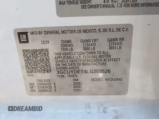2020 Chevrolet Silverado 1500 LT with VIN 3GCUYDET4LG203526, listed as a IAAI auction lot 42107566 with 106,584 mi miles and . Bid and sale history available at DreamBid. Image 9.