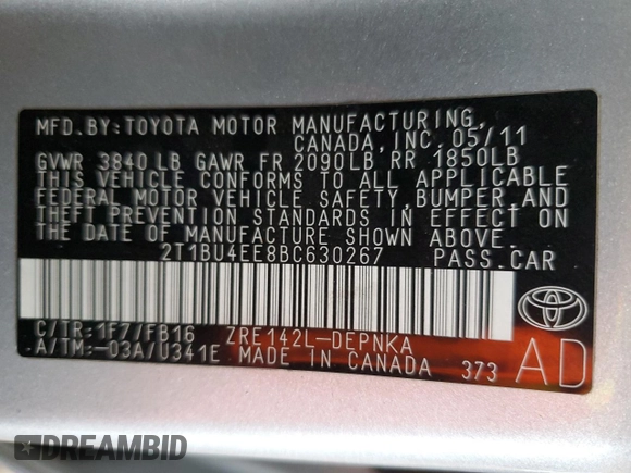 2011 Toyota Corolla L with VIN 2T1BU4EE8BC630267, listed as a Copart auction lot 50102405 with 112,533 mi miles and Salvage Title. Bid and sale history available at carsss.com. Image 14.