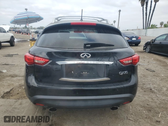 2014 Infiniti QX70 with VIN JN8CS1MW0EM412578, listed as a Copart auction lot 49091955 with 157,580 mi miles and Salvage title. Bid and sale history available at DreamBid. Image 6.