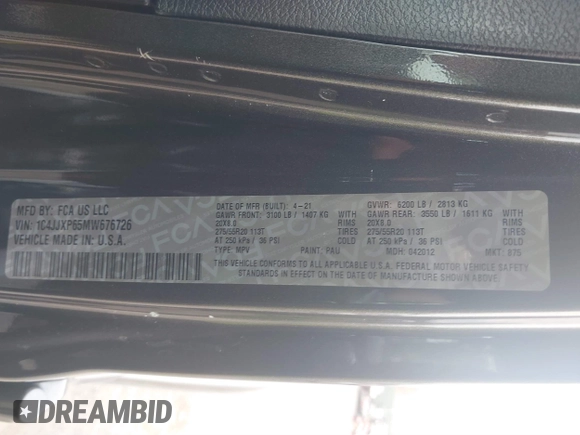 2021 Jeep Wrangler Unlimited Sahara with VIN 1C4JJXP65MW676726, listed as a IAAI auction lot 41795701 with 38,480 mi miles and . Bid and sale history available at DreamBid. Image 9.