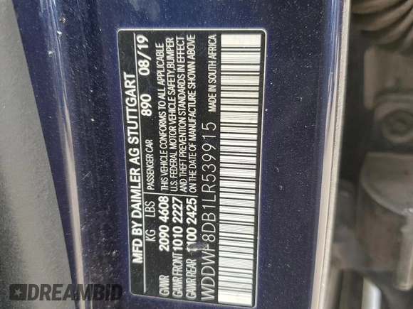 2020 Mercedes-Benz C 300 with VIN WDDWF8DB1LR539915, listed as a Copart auction lot 51808385 with 81,632 mi miles and Salvage title. Bid and sale history available at DreamBid. Image 14.