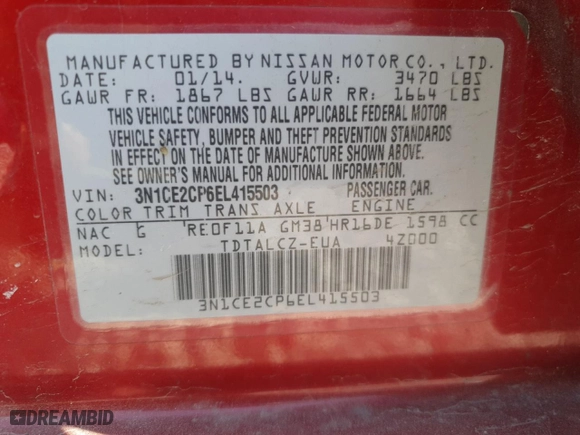 2014 Nissan Versa Note S Plus with VIN 3N1CE2CP6EL415503, listed as a Copart auction lot 49075555 with NaN miles and Salvage Title. Bid and sale history available at carsss.com. Image 14.