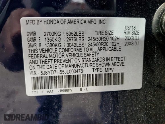 2018 Acura MDX Sport Hybrid w/Technology Pkg with VIN 5J8YD7H55JL000478, listed as a Copart auction lot 80960964 with 0 mi miles and Salvage Title. Bid and sale history available at carsss.com. Image 13.
