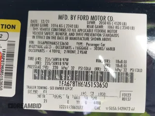 2021 Ford Mustang EcoBoost with VIN 1FA6P8TH6M5153650, listed as a IAAI auction lot 41119626 with 54,311 mi miles. Bid and sale history available at carsss.com. Image 9.