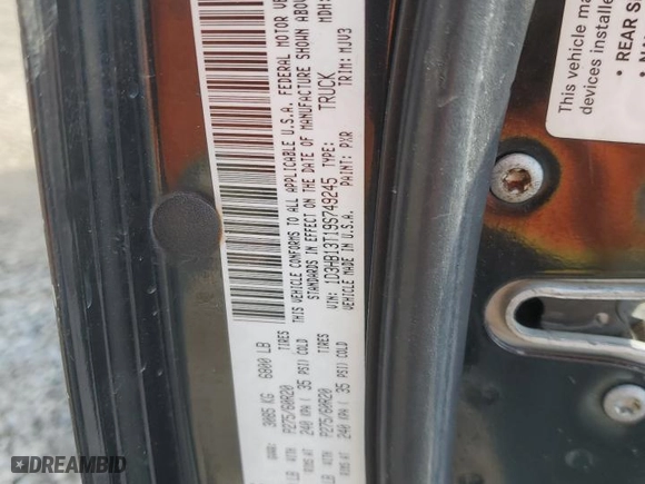 2009 Dodge Ram 1500 SLT with VIN 1D3HB13T19S749245, listed as a Copart auction lot 49701655 with 154,493 mi miles and Salvage Title. Bid and sale history available at carsss.com. Image 12.