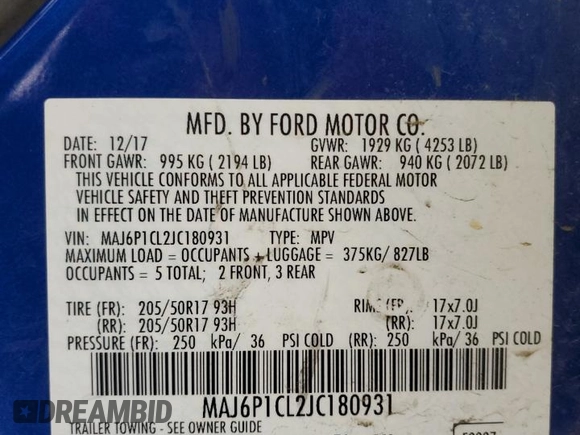 2018 Ford EcoSport SES z VIN MAJ6P1CL2JC180931, wystawiony jako Copart lot #50759545 z przebiegiem 47 068 mil mil oraz Szkoda całkowita • Salvage title. Historia ofert i sprzedaży dostępna na DreamBid. Obrazek 12.