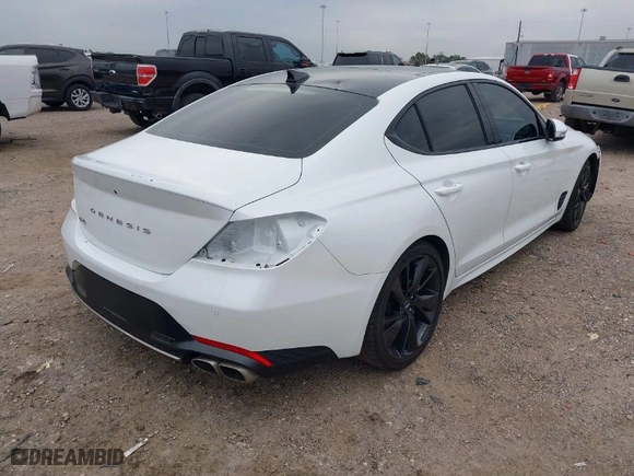 2023 Genesis G70 2.0T with VIN KMTG34TA1PU130245, listed as a IAAI auction lot 41198085 with 21,483 mi miles. Bid and sale history available at carsss.com. Image 4.