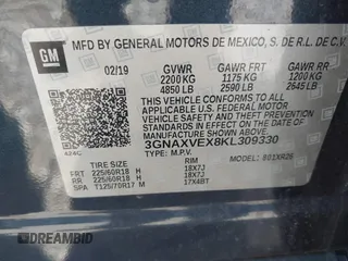 2019 Chevrolet Equinox LT z VIN 3GNAXVEX8KL309330, wystawiony jako IAAI lot #42037575 z przebiegiem 97 948 mil mil oraz . Historia ofert i sprzedaży dostępna na DreamBid. Obrazek 9.