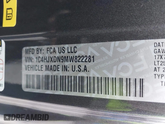 2021 Jeep Wrangler Unlimited Sport S with VIN 1C4HJXDN9MW822281, listed as a IAAI auction lot 41163183 with 23,665 mi miles and . Bid and sale history available at DreamBid. Image 9.