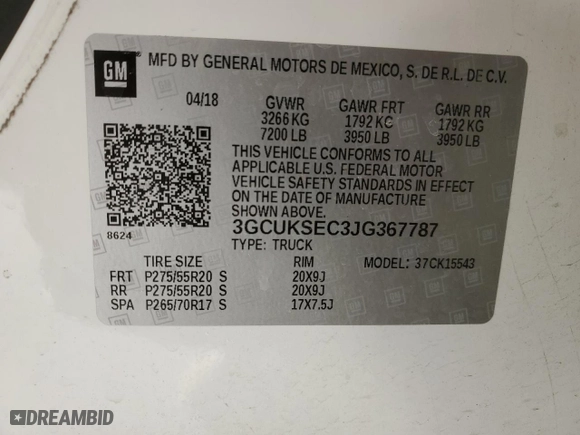 2018 Chevrolet Silverado 1500 LTZ with VIN 3GCUKSEC3JG367787, listed as a Copart auction lot 81201364 with 76,738 mi miles and Salvage Title. Bid and sale history available at carsss.com. Image 16.