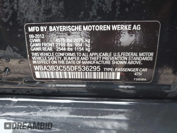 2013 BMW 3 Series 328i xDrive z VIN WBA3B3C55DF536295, wystawiony jako IAAI lot #42199448 z przebiegiem Nie podano mil oraz . Historia ofert i sprzedaży dostępna na DreamBid. Obrazek 9.