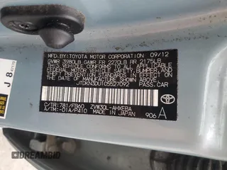2012 Toyota Prius One z VIN JTDKN3DU1C5527092, wystawiony jako Copart lot #57863875 z przebiegiem 118 606 mil mil oraz Czysty tytuł • Clean title. Historia ofert i sprzedaży dostępna na DreamBid. Obrazek 12.
