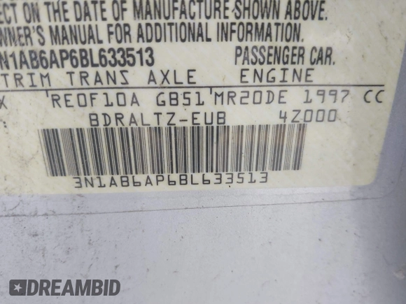 2011 Nissan Sentra S with VIN 3N1AB6AP6BL633513, listed as a IAAI auction lot 42783361 with 124,088 mi miles and . Bid and sale history available at DreamBid. Image 9.