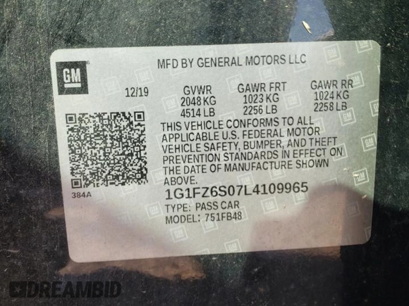 2020 Chevrolet Bolt EV Premier z VIN 1G1FZ6S07L4109965, wystawiony jako Copart lot #53343645 z przebiegiem 41 722 mil mil oraz Szkoda całkowita • Salvage title. Historia ofert i sprzedaży dostępna na DreamBid. Obrazek 13.