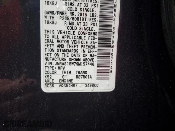 2009 Infiniti FX z VIN JNRAS18W79M157446, wystawiony jako Copart lot #51925025 z przebiegiem 141 142 mil mil oraz Szkoda całkowita • Salvage title. Historia ofert i sprzedaży dostępna na DreamBid. Obrazek 15.