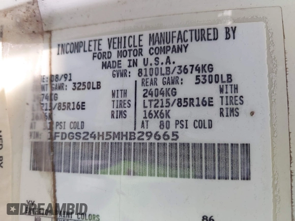 1991 Ford Econoline Cargo with VIN 1FDGS24H5MHB29665, listed as a IAAI auction lot 42136723 with 94,232 mi miles and . Bid and sale history available at DreamBid. Image 9.