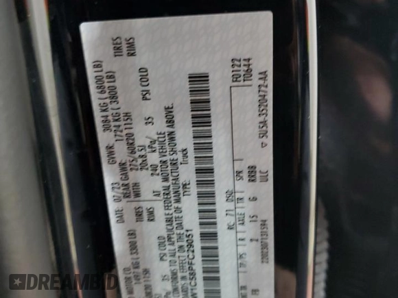 2023 Ford F-150 XL with VIN 1FTEW1C58PFC29051, listed as a Copart auction lot 51284705 with Not Provided miles and Non Repairable. Bid and sale history available at DreamBid. Image 13.