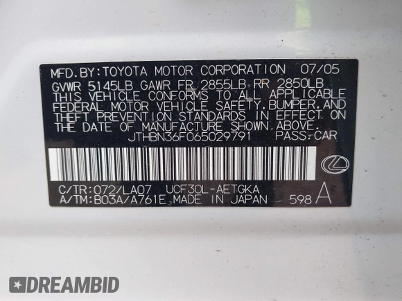 2006 Lexus LS 430 z VIN JTHBN36F065029791, wystawiony jako IAAI lot #42257027 z przebiegiem 201 067 mil mil oraz . Historia ofert i sprzedaży dostępna na DreamBid. Obrazek 9.