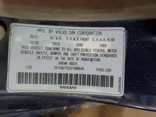 2003 Volvo V40 z VIN YV1VW27533F988646, wystawiony jako Copart lot #76371774 z przebiegiem 154 126 mil mil oraz Tytuł czysty. Historia ofert i sprzedaży dostępna na DreamBid. Obrazek 12.