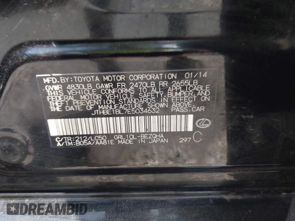 2014 Lexus GS 350 with VIN JTHBE1BL7E5034632, listed as a IAAI auction lot 42335806 with 111,385 mi miles and . Bid and sale history available at DreamBid. Image 9.
