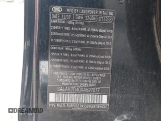 2010 Land Rover LR4 Lux z VIN SALAK2D40AA527077, wystawiony jako IAAI lot #42442435 z przebiegiem 185 194 mil mil oraz . Historia ofert i sprzedaży dostępna na DreamBid. Obrazek 9.