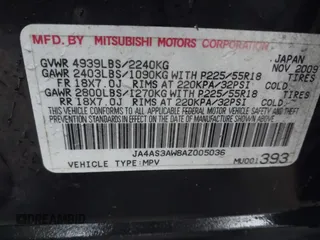 2010 Mitsubishi Outlander SE with VIN JA4AS3AW8AZ005036, listed as a IAAI auction lot 42184336 with 224,226 mi miles and . Bid and sale history available at DreamBid. Image 9.