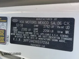 2019 Kia Forte LXS with VIN 3KPF24ADXKE070564, listed as a Copart auction lot 63863095 with 116,577 mi miles and Salvage title. Bid and sale history available at DreamBid. Image 13.