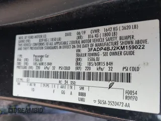2019 Ford Fiesta SE z VIN 3FADP4BJ2KM159022, wystawiony jako IAAI lot #42269813 z przebiegiem 55 107 mil mil oraz . Historia ofert i sprzedaży dostępna na DreamBid. Obrazek 9.