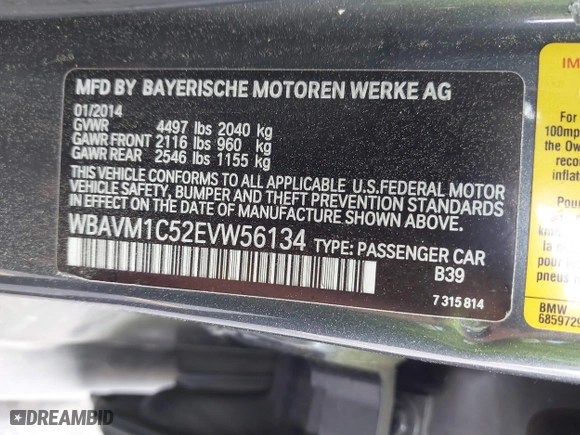 2014 BMW X1 sDrive28i with VIN WBAVM1C52EVW56134, listed as a IAAI auction lot 41941829 with 85,839 mi miles. Bid and sale history available at carsss.com. Image 9.