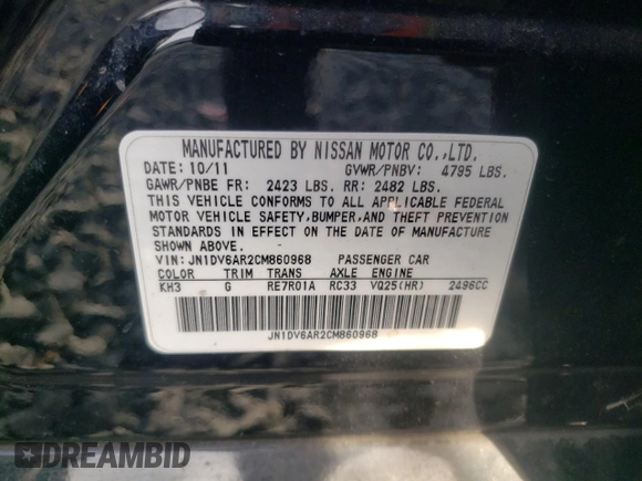 2012 Infiniti G25 x with VIN JN1DV6AR2CM860968, listed as a Copart auction lot 81557454 with 165,239 mi miles and Salvage Title. Bid and sale history available at DreamBid. Image 13.