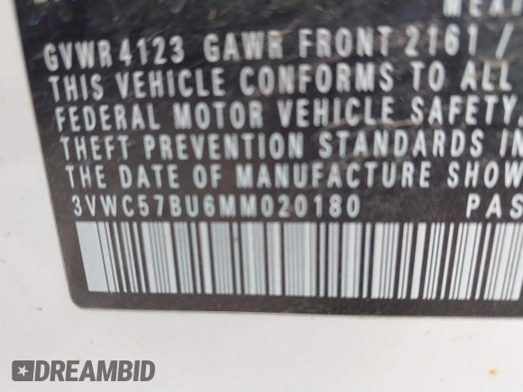 2021 Volkswagen Jetta S z VIN 3VWC57BU6MM020180, wystawiony jako IAAI lot #42263574 z przebiegiem 68 384 mil mil oraz . Historia ofert i sprzedaży dostępna na DreamBid. Obrazek 9.