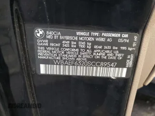 1995 BMW 8 Series z VIN WBAEF6320SCC89547, wystawiony jako Copart lot #86168634 z przebiegiem 93 256 mil mil oraz Czysty tytuł • Clean title. Historia ofert i sprzedaży dostępna na DreamBid. Obrazek 12.