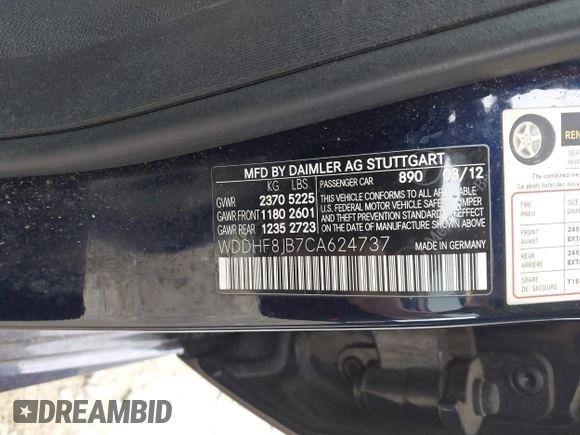 2012 Mercedes-Benz E 350 Luxury with VIN WDDHF8JB7CA624737, listed as a IAAI auction lot 41914956 with 94,159 mi miles and . Bid and sale history available at DreamBid. Image 9.