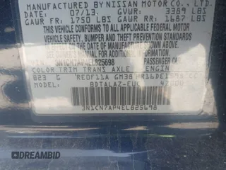 2014 Nissan Versa S Plus with VIN 3N1CN7AP4EL825698, listed as a IAAI auction lot 41915637 with 185,430 mi miles. Bid and sale history available at carsss.com. Image 9.
