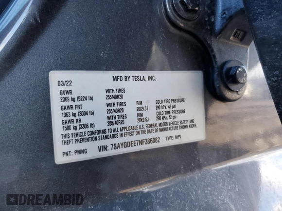 2022 Tesla Model Y Long Range with VIN 7SAYGDEE7NF386082, listed as a Copart auction lot 47191625 with 73,634 mi miles and Salvage Title. Bid and sale history available at carsss.com. Image 14.