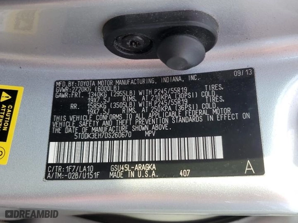 2013 Toyota Highlander Limited with VIN 5TDDK3EH7DS260670, listed as a Copart auction lot 48756535 with 125,008 mi miles and Salvage Title. Bid and sale history available at carsss.com. Image 13.
