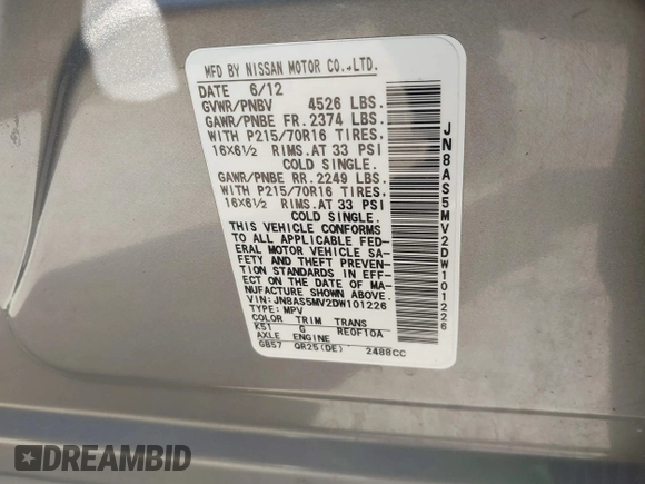 2013 Nissan Rogue SL z VIN JN8AS5MV2DW101226, wystawiony jako IAAI lot #41625845 z przebiegiem 111 902 mil mil oraz . Historia ofert i sprzedaży dostępna na DreamBid. Obrazek 9.