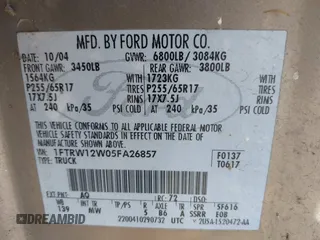 2005 Ford F-150 XLT с VIN 1FTRW12W05FA26857, выставлен на аукционе IAAI как лот 42479295 с пробегом 250 563 миль миль и . История ставок и продаж доступна на DreamBid. Изображение 9.
